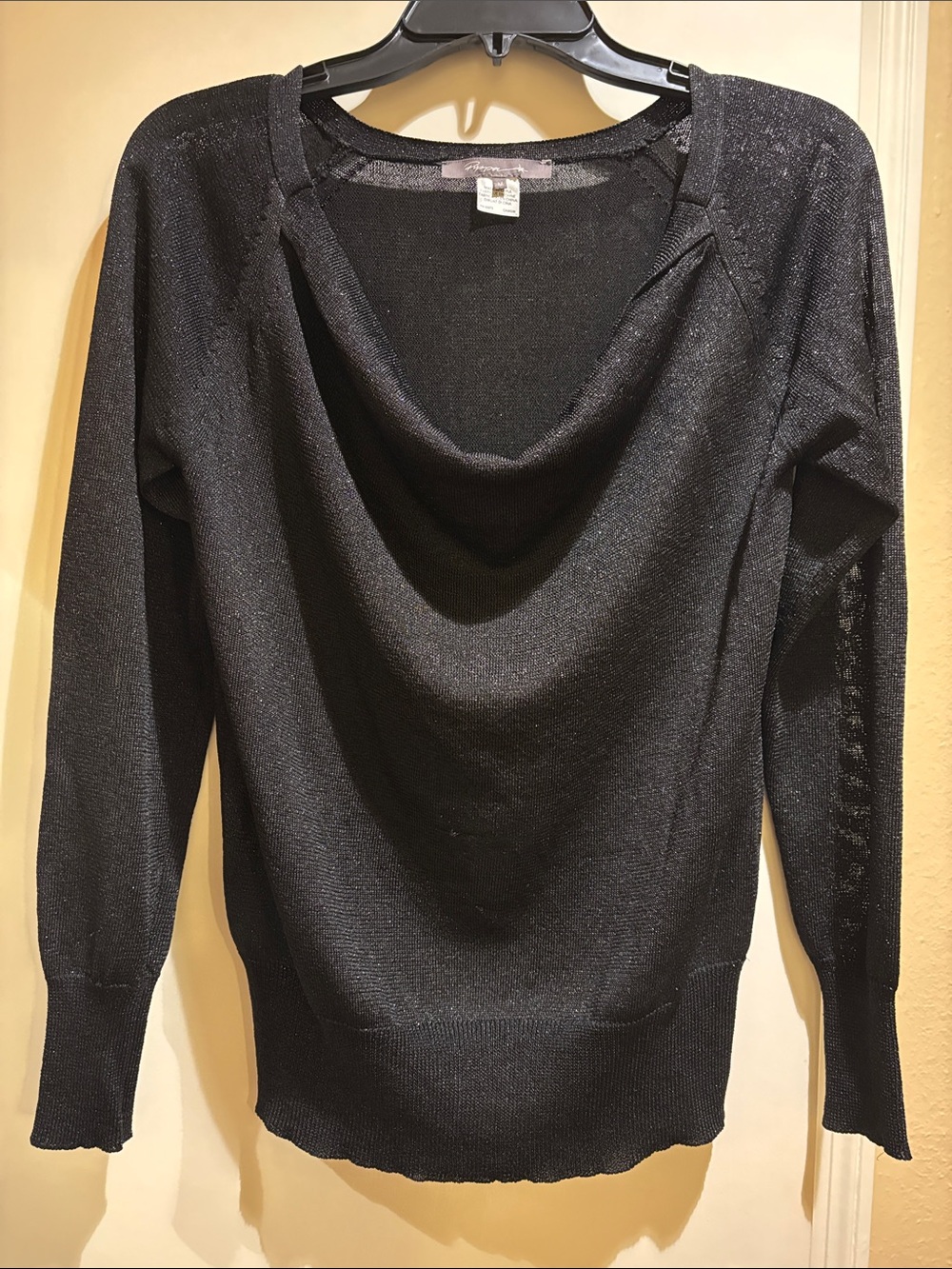 Black Draped Cowl Neck Sweater - Lightweight Long Sleeve